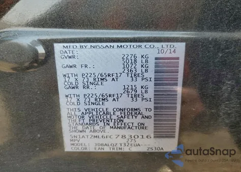 2015 Nissan Rogue S from USA, damaged, VIN 5N1AT2ML6FC783016